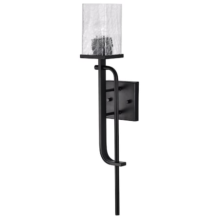 Nuvo Terrace 1-Light Wall Sconce Matte Black Crackel Glass 60/7748